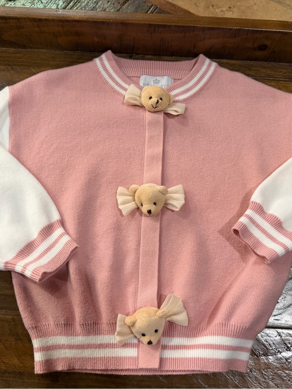 Beau Kid Girls Pink Teddy Bear Cardigan Sweater Jacket Size 5-6